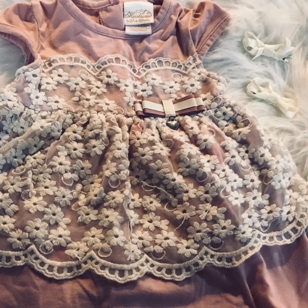 Heirloom 18 Mauve & Ivory lace dress 18 months